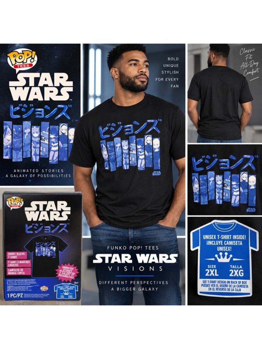 Funko Pop Star Wars Visions Anime Graphic T-Shirt Black Size 2XL XXL NWT